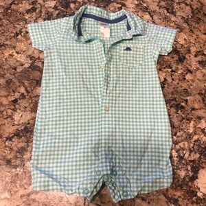 Carters Green and white plaid,  collared Romper